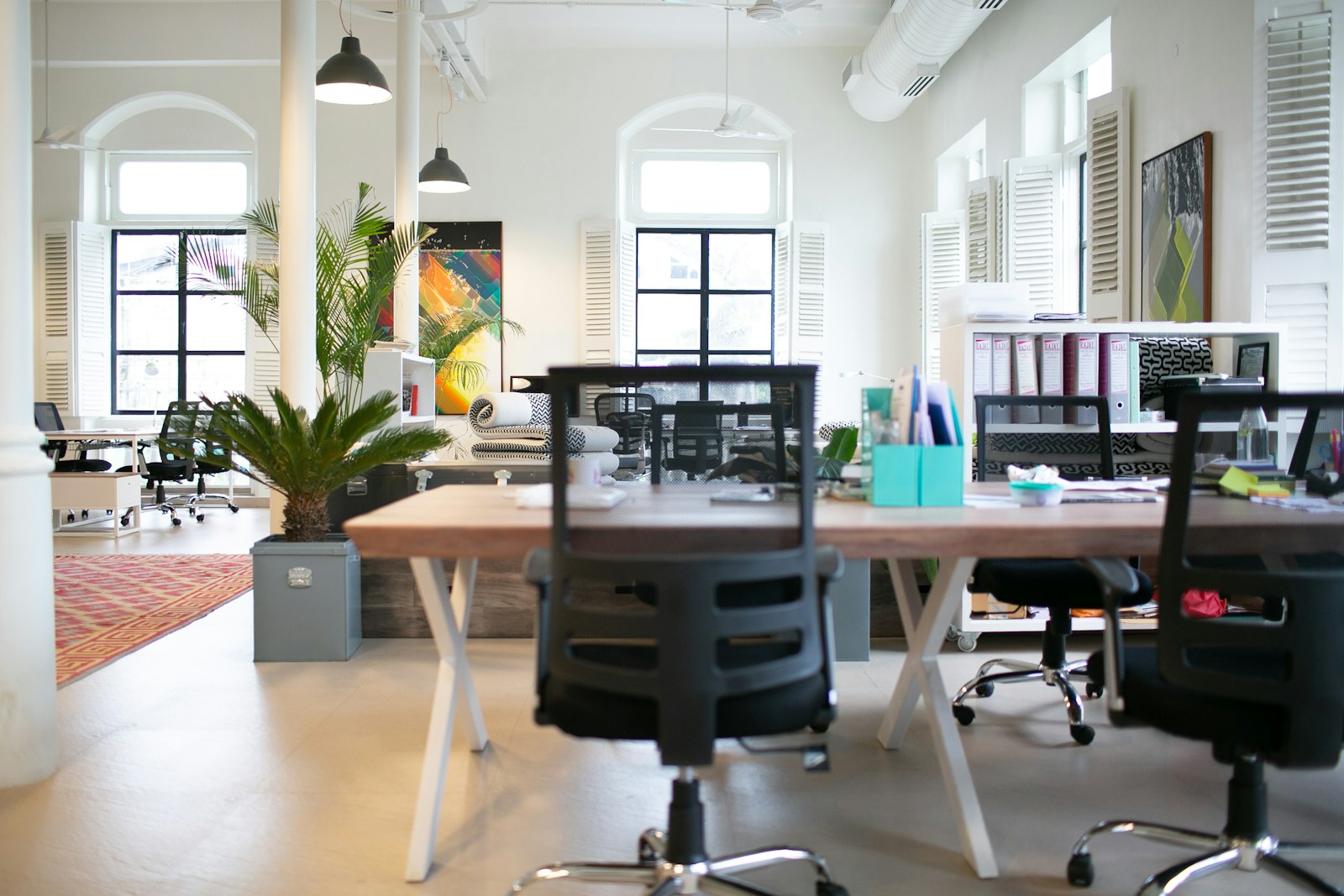 A bright, open workspace floor
